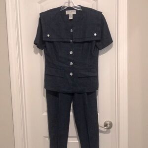 Vintage Jessica Howard Linen Pantsuit 90’s Mother of Pearl Star Buttons SZ 6P